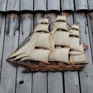 Vintage 70S Syroco 3d nautical wall art decor American Schooner tall ship 27”